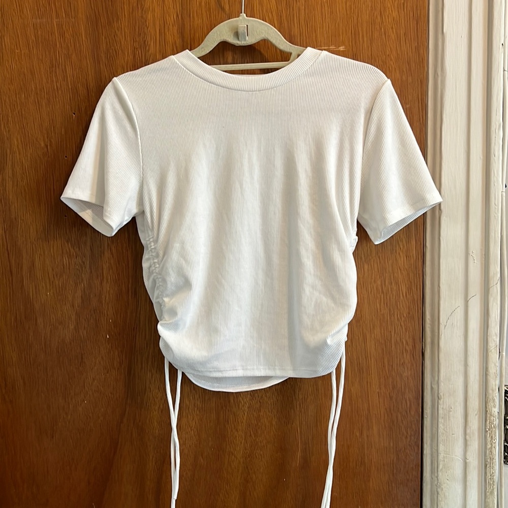 White T-Shirt with side ruching